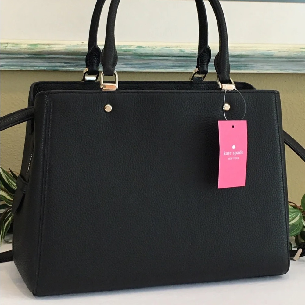 KATE SPADE LEILA MEDIUM TRIPLE COMPARTMENT SATCHEL SHOULDER BAG BLACK LEATHER - Picture 12 of 14